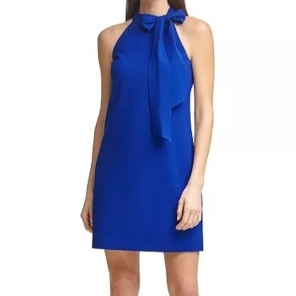 Vince Camuto Sleeveless Halter Tie Neck Shift Mini Blue Dress Womens Size 12 NWT